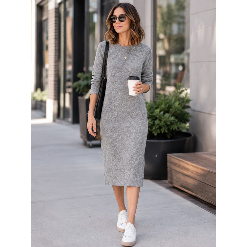 Madewell Drop Shoulder Sweater Midi Dress XS Marled Storm Gray NWT Cozy Classic